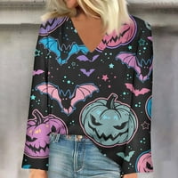 Homchy pulover Top ženska bluza za bluze Casual Labavice Dugi rukav Hallowen Print V Vrtovi izreza Print