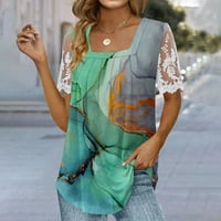 USMIXI majice za žene Izlaze modni naborni rub čipke patchwork labav tunika tees vrhovi ljetni trendy