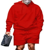 Mens Jogger setovi solid hladnjak duksevi sa kapuljačom dukserice, redovito fit dukseri + kratke hlače trenerka set crvena l