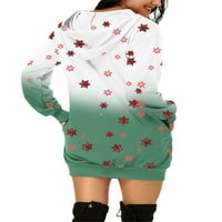 Merqwadd Žene Sretan božićni duksevi haljina pulover slatki crtani ekran tisak dukserice prednji džep