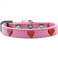 Crveni sjajni srčani widget ovratnik za pse, svijetlo ružičasta - veličina 14