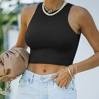 Ženska ljetna modna seksi solidna modna modna rukavu na rukavu nacrt majica TOP Black S
