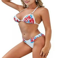 Qiylii Ženska kupaći kostim kupaćim kupaćim kostima, plamen Print Halter trokut bikini vrhovi + donji