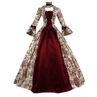Lastesso Women Gothic Style Patchwork Maxi haljina Kvadratna vrata Dugih rukava haljina za zavoj visoke