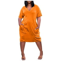 Ljetne haljine za ženske kratke rukave s kratkim rukavima V-izrez Otvorene haljine velike veličine