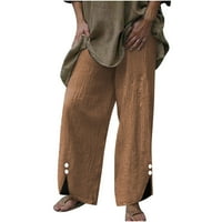 Ženske posteljine Hlače velike struk široke noge pune boje casual labave pantalone sa džepovima veličine
