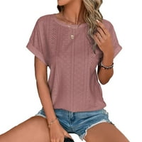 Ženske šuplje majice Tee Dame Ljeto O-izrez kratki rukav bluza ružičaste s