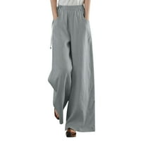 Ženske pamučne posteljine labave hlače za noge visoki struk ravno retro književne casual pantalone obložene