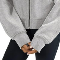 Borniu Ženske zip gore obrezirane dukseve Fleece prevelika dukserica Puna jakna sa patentnim zatvaračem pada sa džepom