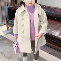 Daqian Lagane jakne za djevojke Djevojke Dječji haljinski kaput Dječji dugi rubni gumb Dugi zimski peacon gornji odjeća Zimski kaputi za djevojke Bež 3- godine