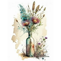Proljetni cvjetni buket u staklenoj boci vina Vaza Veliki zidni umjetnički poster Ispiši papir