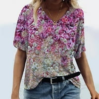 Žene ljetne vrhove Vintage Majice kratkih rukava za žene Etnička cvjetna majica Labavi Ležerne prilike
